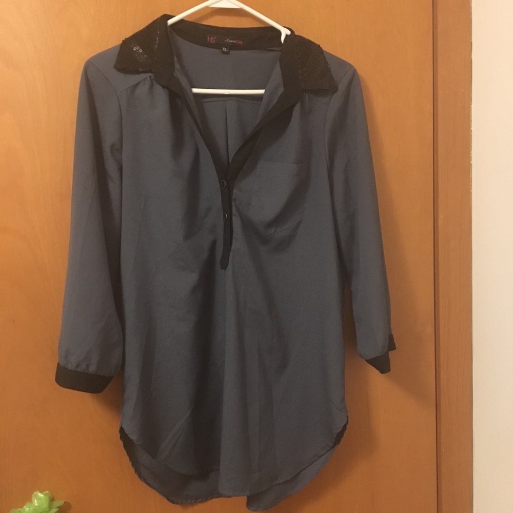 HeartSoul Grey sequin collar silky top